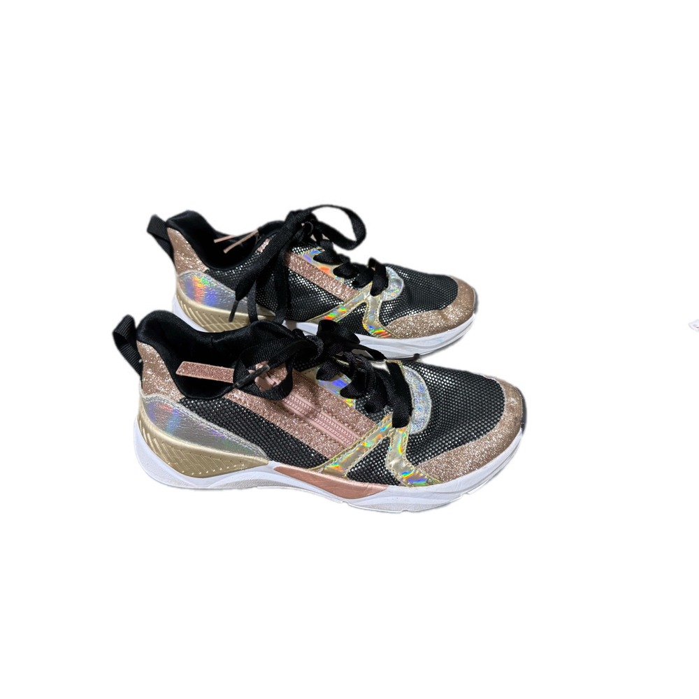 Skechers Million Air Sneakers Girls 3.5 Black Rose Gold Glitter Holographic Exc